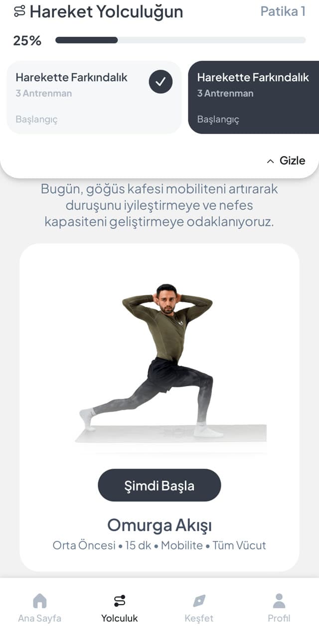 Fasya uygulamasında Hareket Yolculuğun ekranı